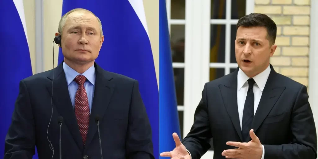 Vladimir Putin, the president of Russia, and his Ukrainian counterpart, Volodimir Zelenski (Photo credit: Business Insider)