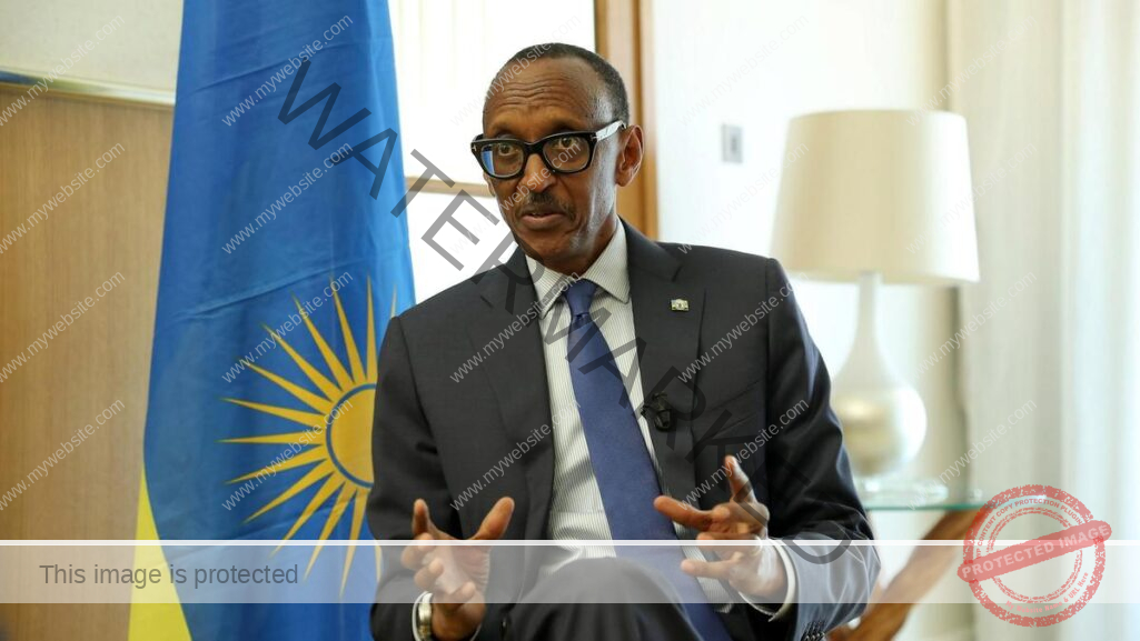 President Paul Kagame speaking during an interview 